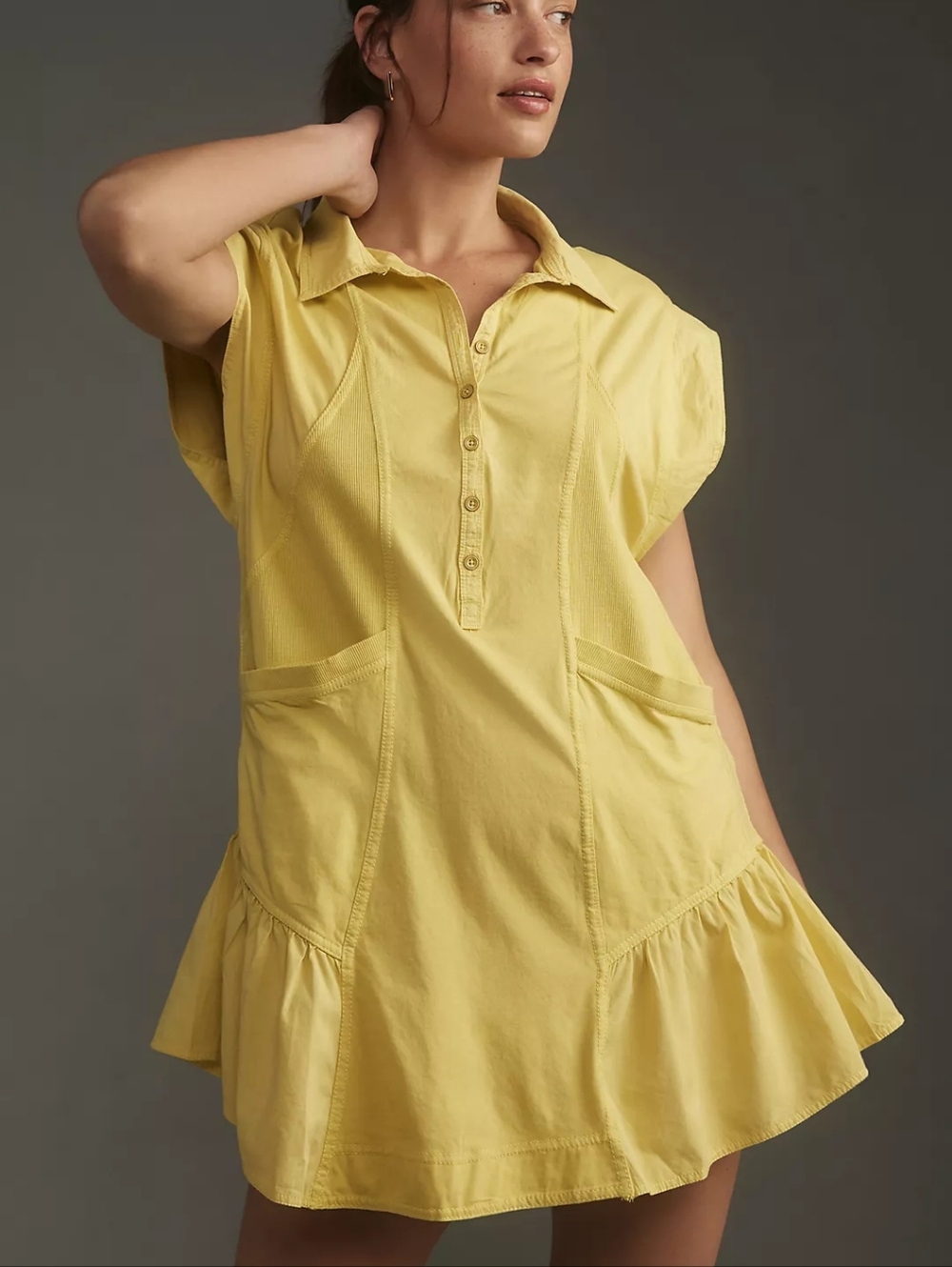 Anthro Daily Practice Tango Dress Xsp Cotton Button Front Mini Athleisure Chic